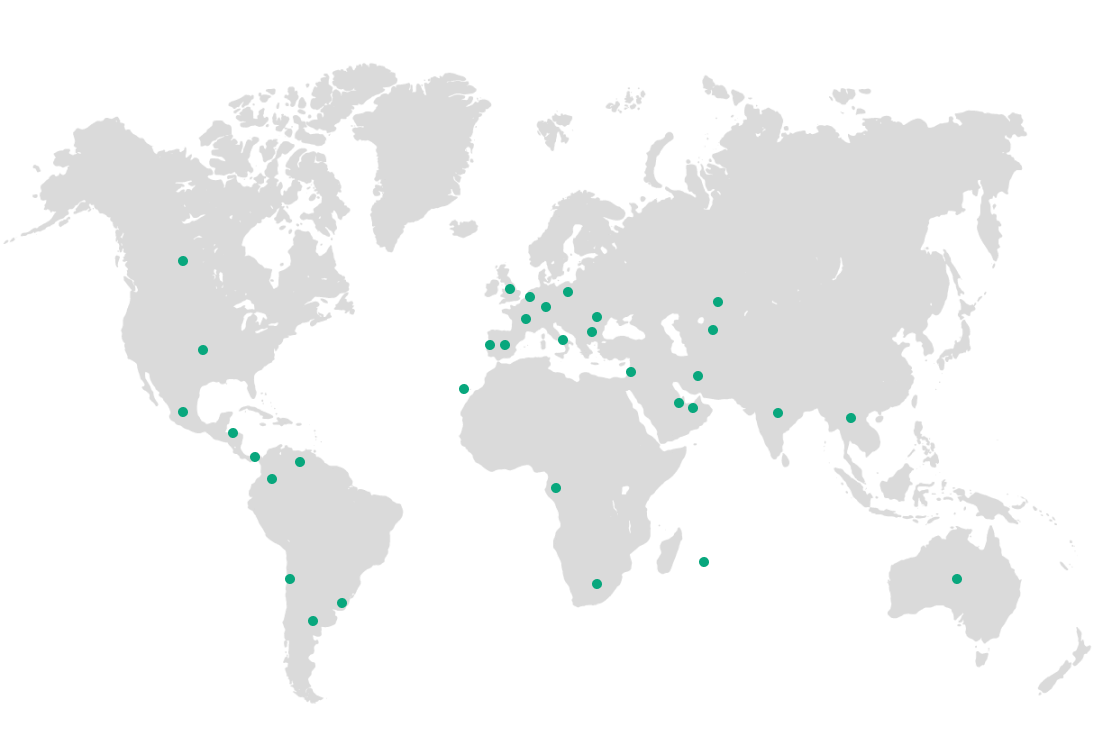 mapa del mundo con puntos sobre los que trabaja NGS